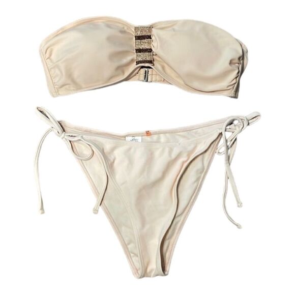 Forever 21 Nude beaded detail bandeau bikini. size L, NEW - Picture 1 of 4